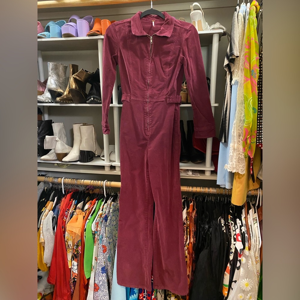 Free People maroon/burgundy corduroy jumpsuit
